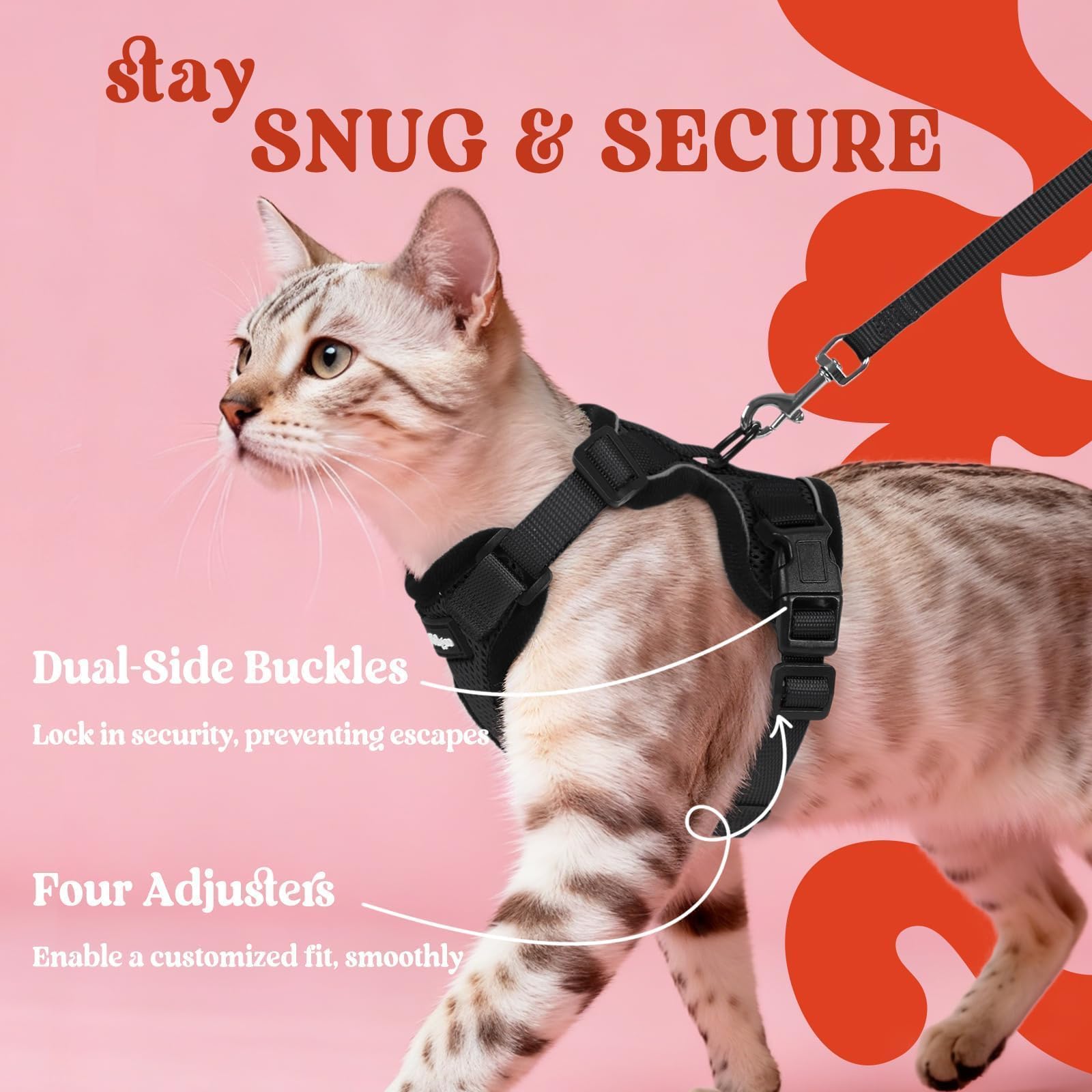 Rabbitgoo easy-on design lets you slip the harness over your cat's head quickly.