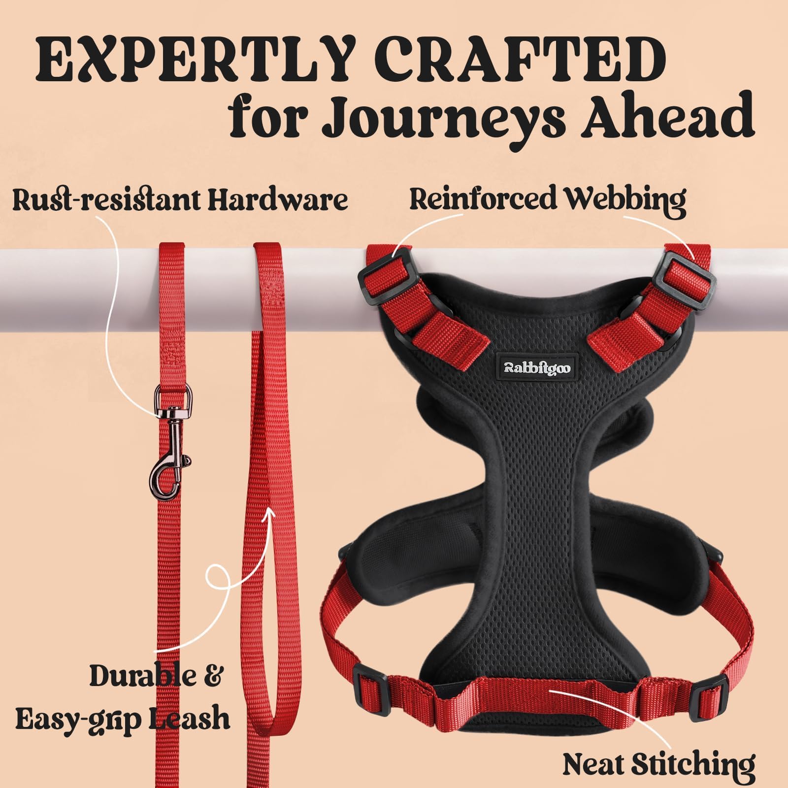 Rabbitgoo four-strap adjustable harness for a snug fit.
