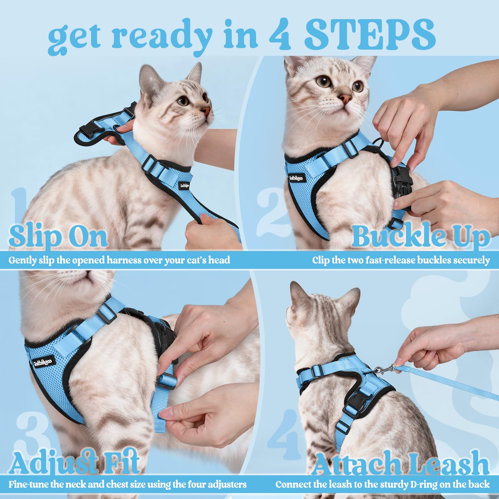 Light blue Rabbitgoo harness showing color detail and style.