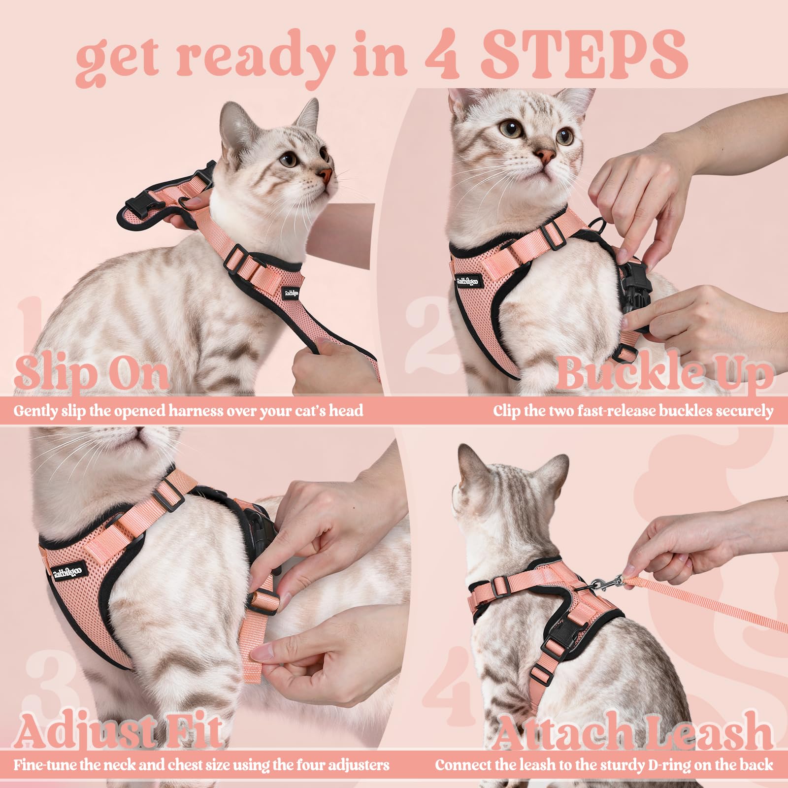 Rabbitgoo light salmon pink XS harness adds a bright, friendly touch to outings.