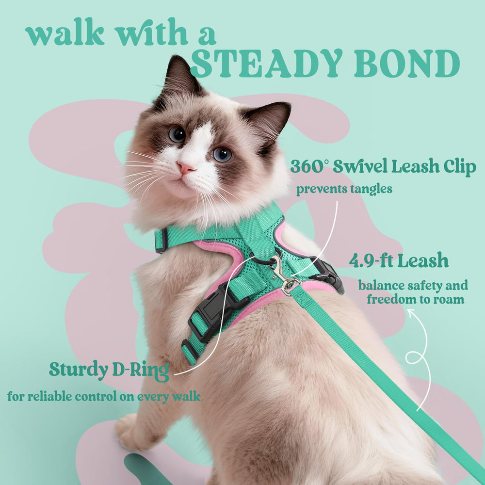 Rabbitgoo cat harness uses lightweight air-mesh for breathability during walks.