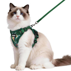 Rabbitgoo cat harness shows neck and chest sizing for secure outdoor wear.