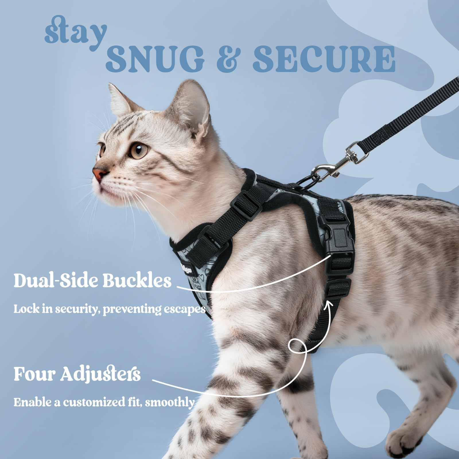 Rabbitgoo quick-release buckles make harnessing fast and easy.