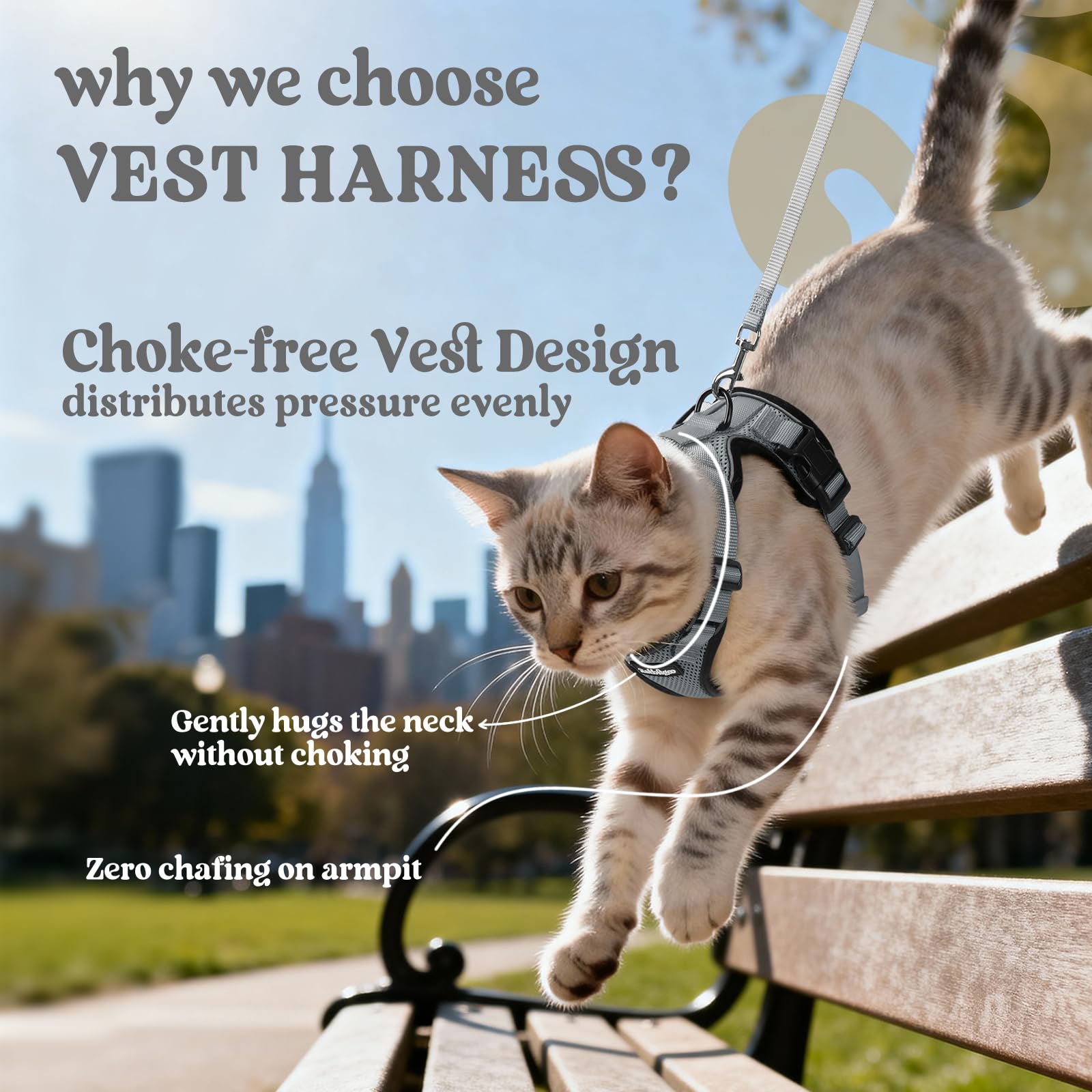 Rabbitgoo harness with reflective strips for day and night visibility.