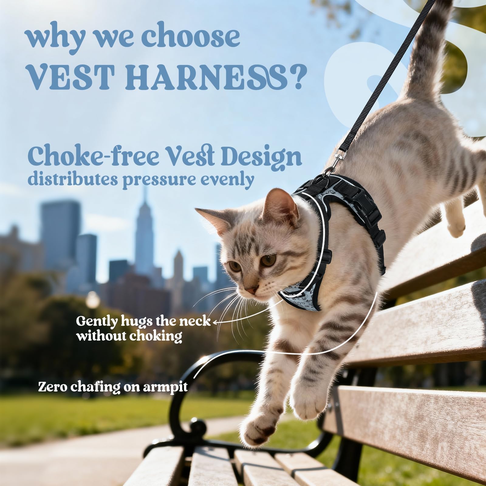 Rabbitgoo cat harness reflective strips boost visibility in low light.