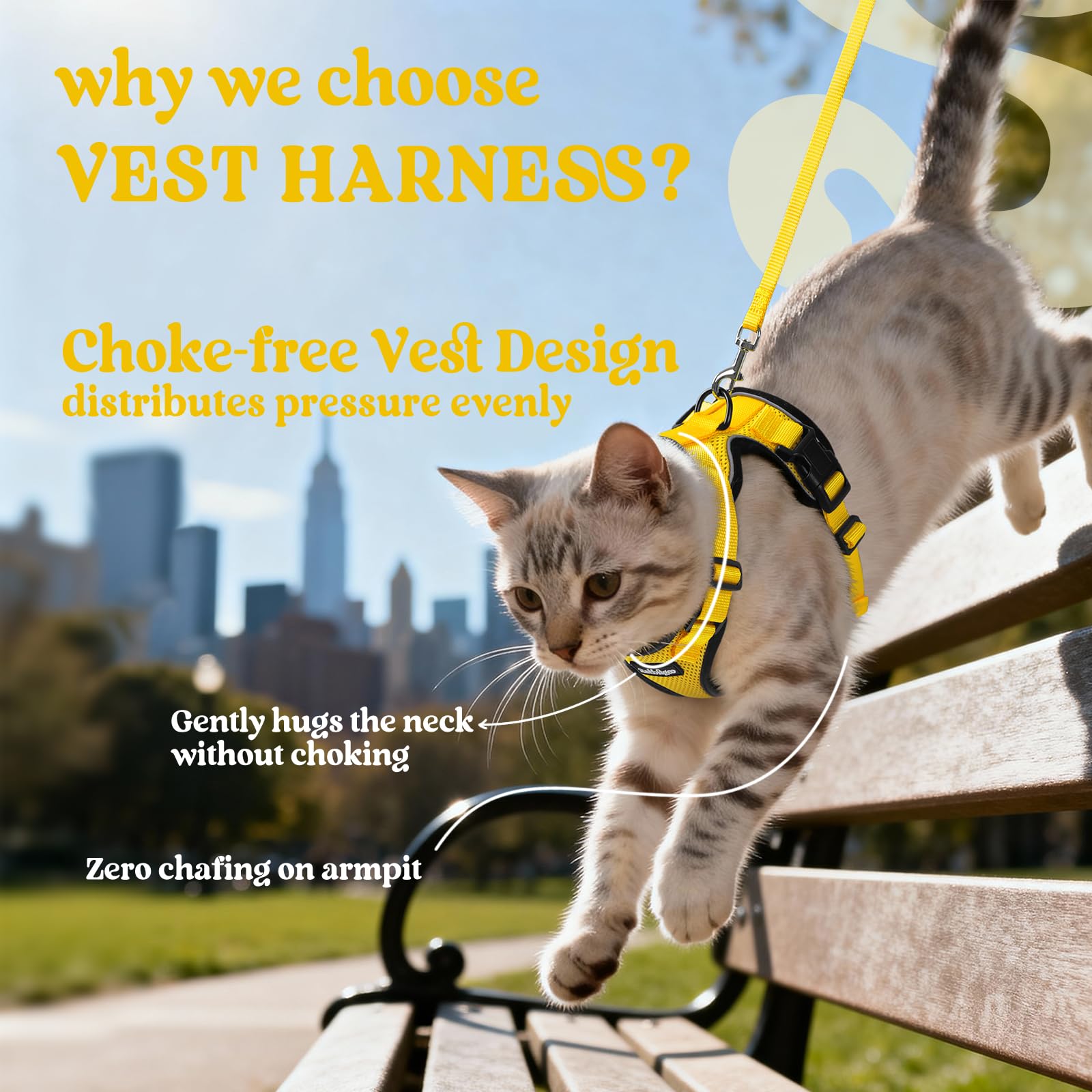 Rabbitgoo harness featuring reflective strips for better low-light visibility.
