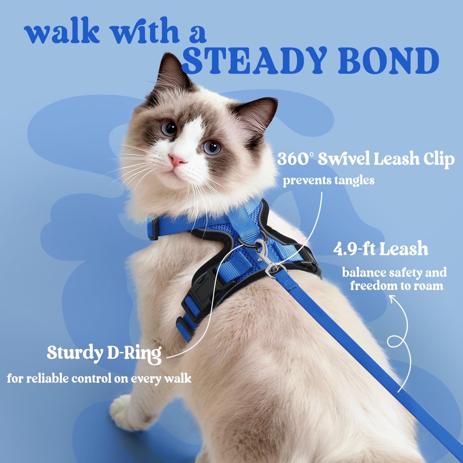 Rabbitgoo cat harness slips over the head for quick fitting.