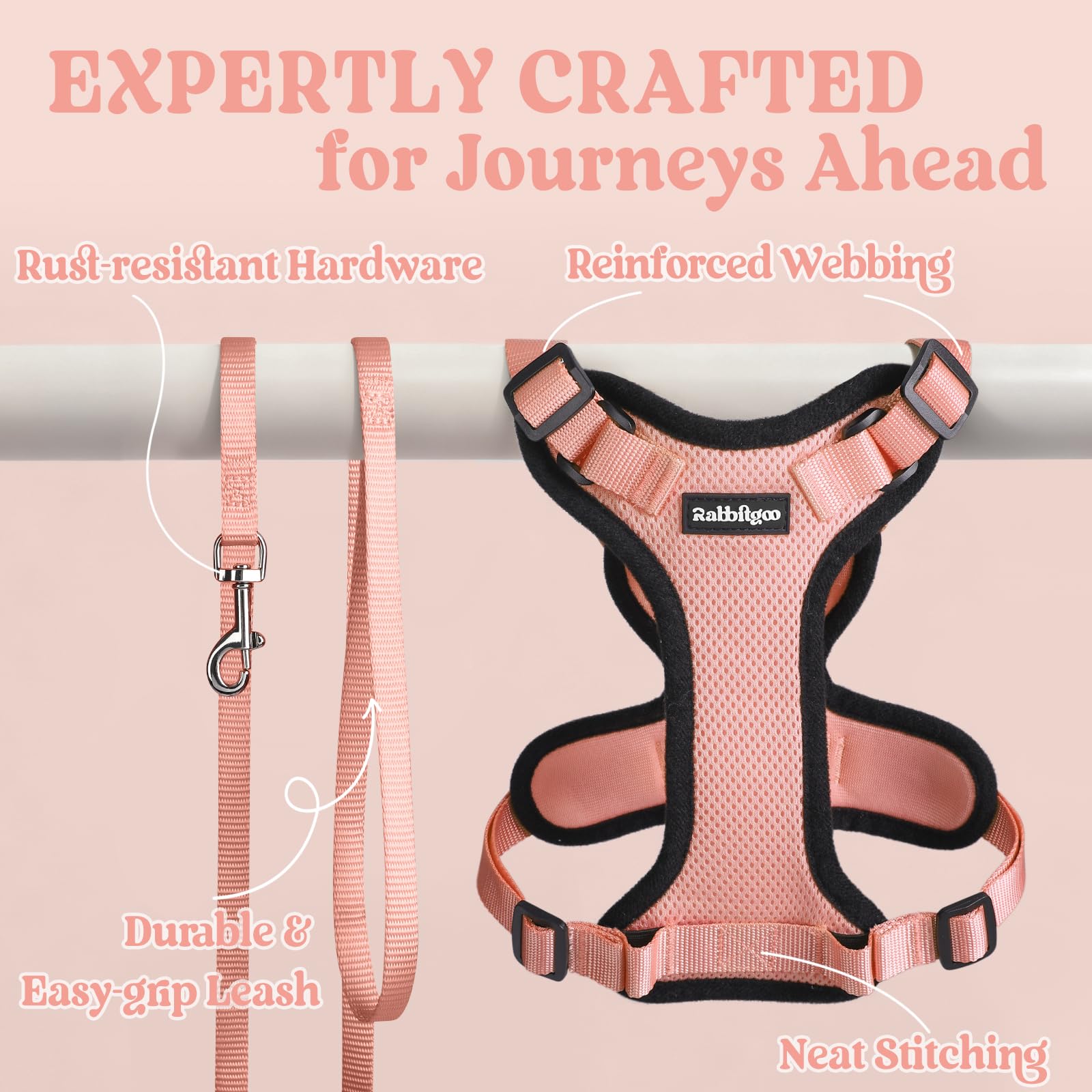 Rabbitgoo vest-style harness offers a stylish look for outdoor walks.