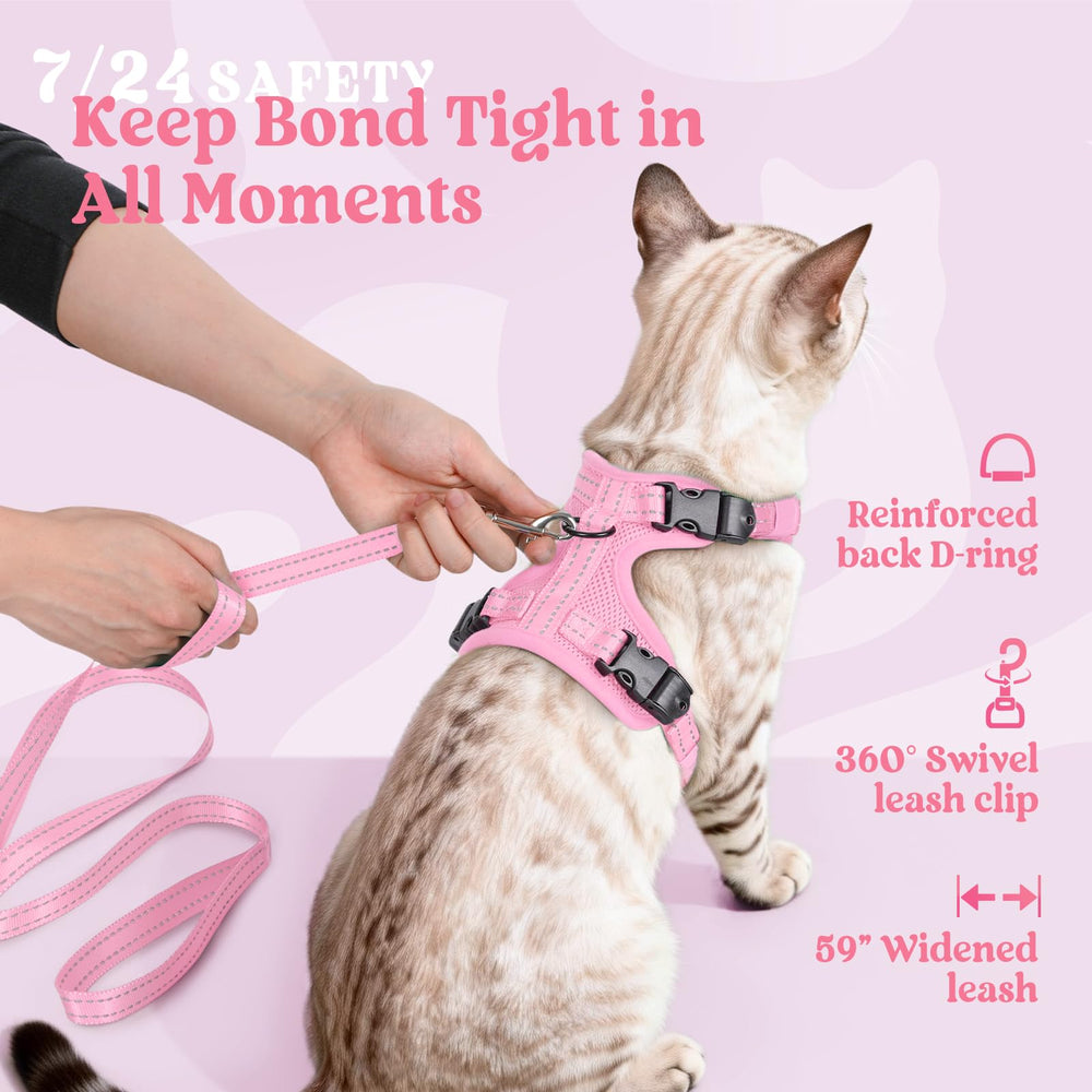 Rabbitgoo vest style harness shown in pink for medium sized cats
