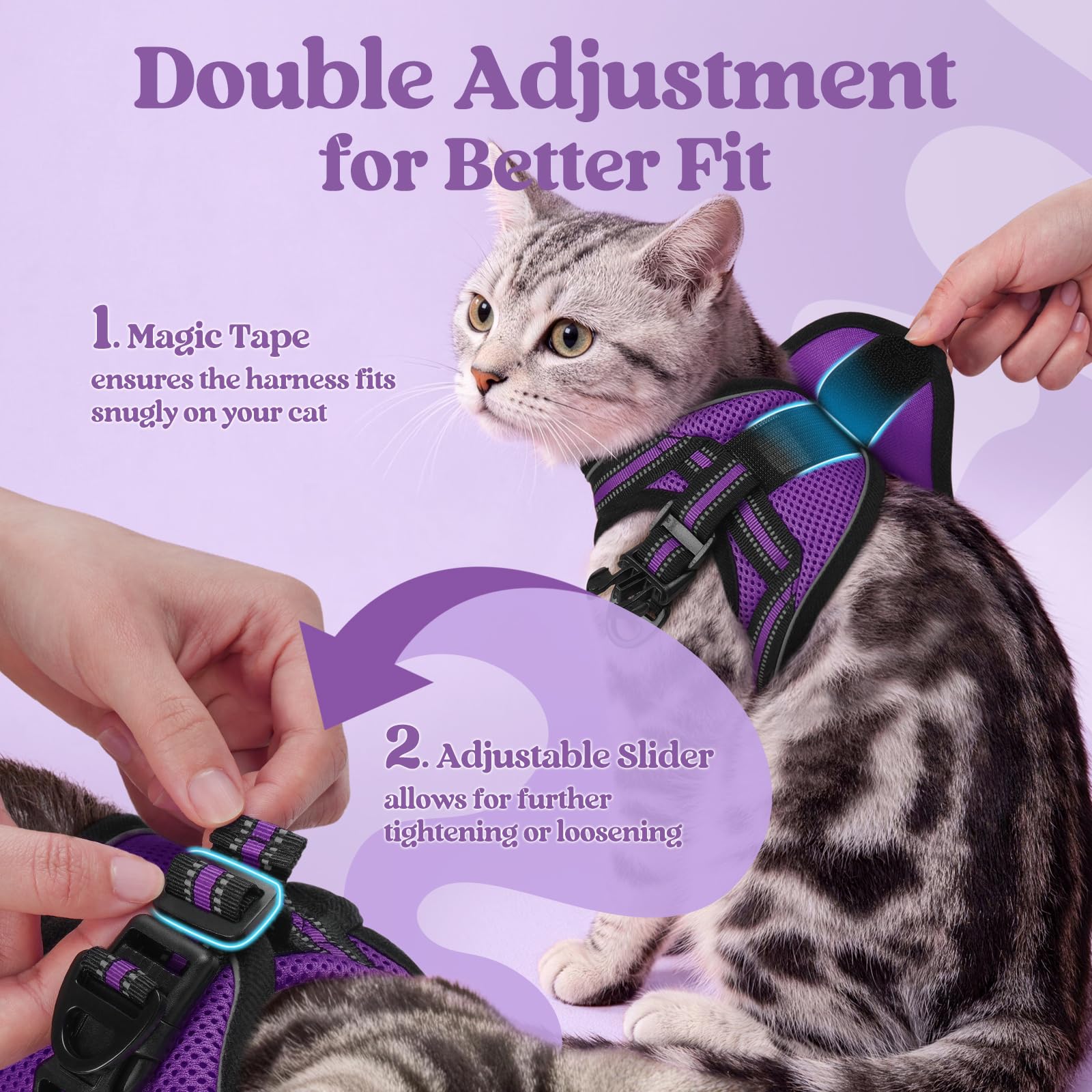 Rabbitgoo cat harness vest-style with soft air-mesh padding for comfort.