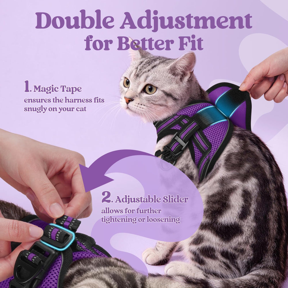 Rabbitgoo cat harness vest-style with soft air-mesh padding for comfort.