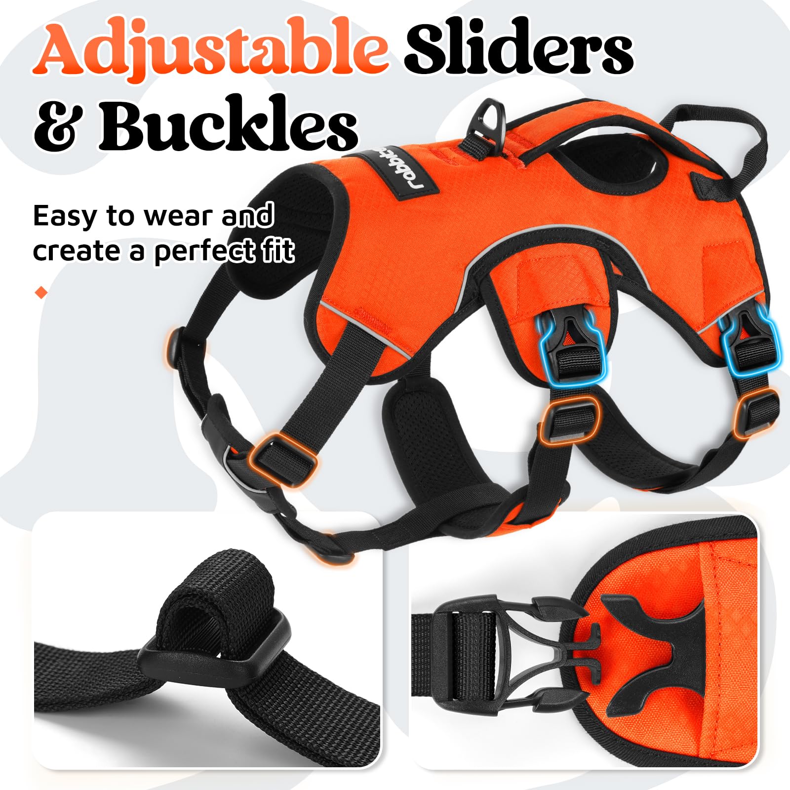 Rabbitgoo D-ring leash clip offers reliable no-pull control.