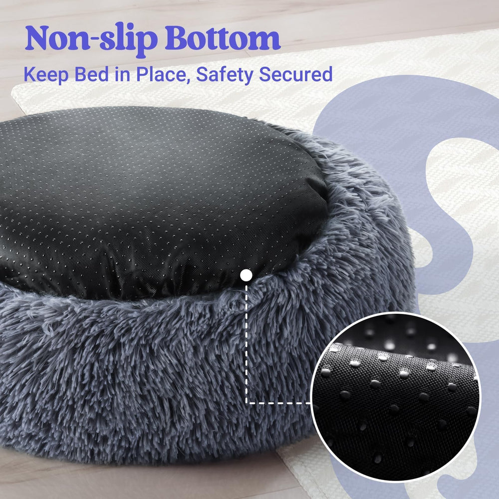 Dark grey Rabbitgoo donut bed with a modern matte finish