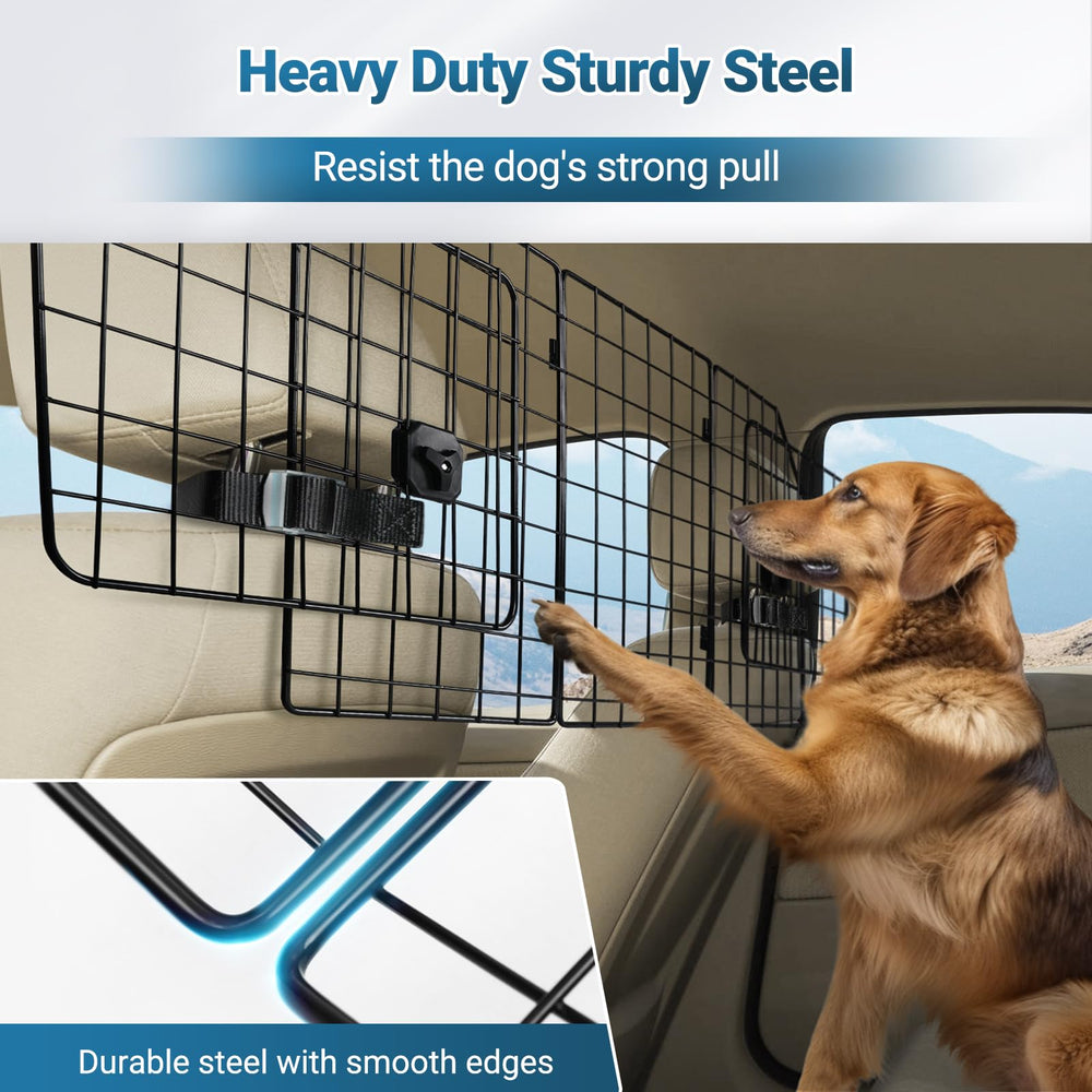 Rabbitgoo dog car barrier material closeup shows reinforced steel and rust-proof mesh.