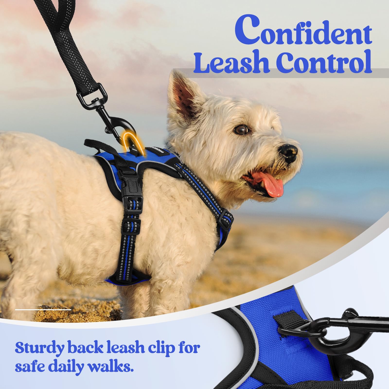 Breathable Oxford fabric keeps small dogs cool while wearing the harness.
