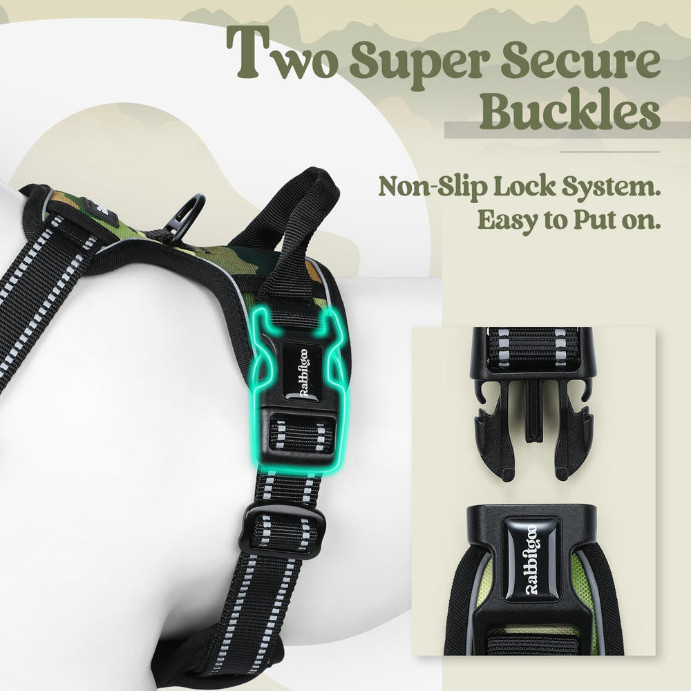 Rabbitgoo easy-on-off overhead harness demonstrated for quick wearing.