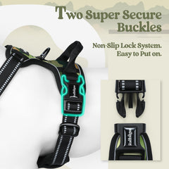 Rabbitgoo easy-on-off overhead harness demonstrated for quick wearing.