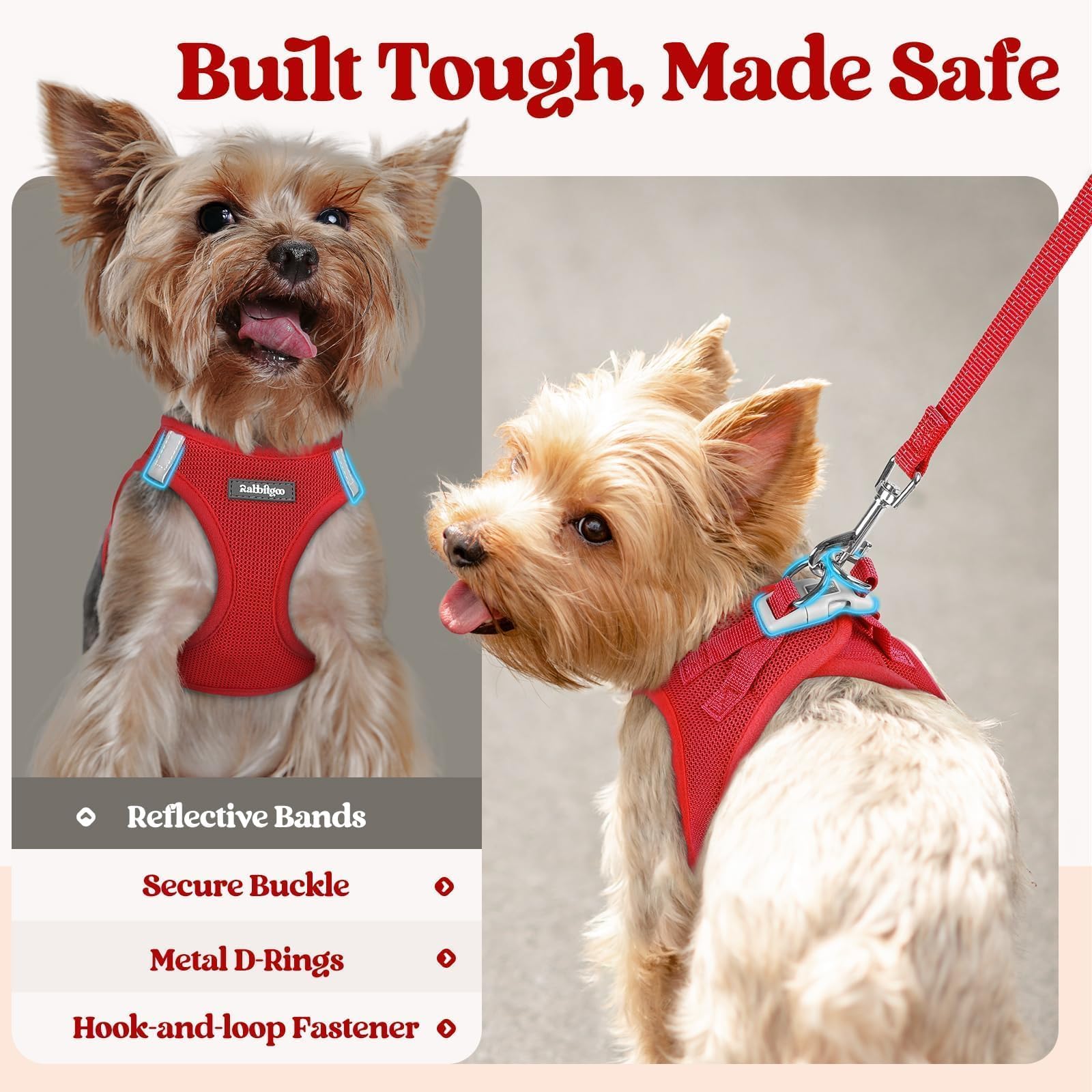 Rabbitgoo easy-wear adjustable harness with hook-and-loop strap