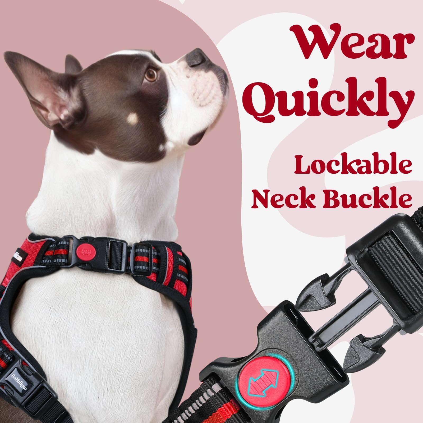 Rabbitgoo large harness showing reflective stitching for night visibility.