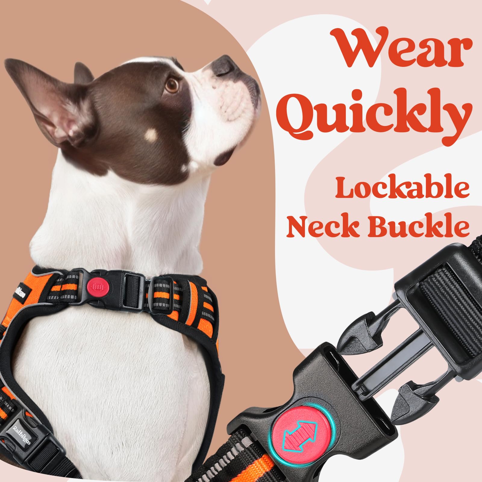 Rabbitgoo dog harness reflective stitching boosts nighttime visibility and safety.