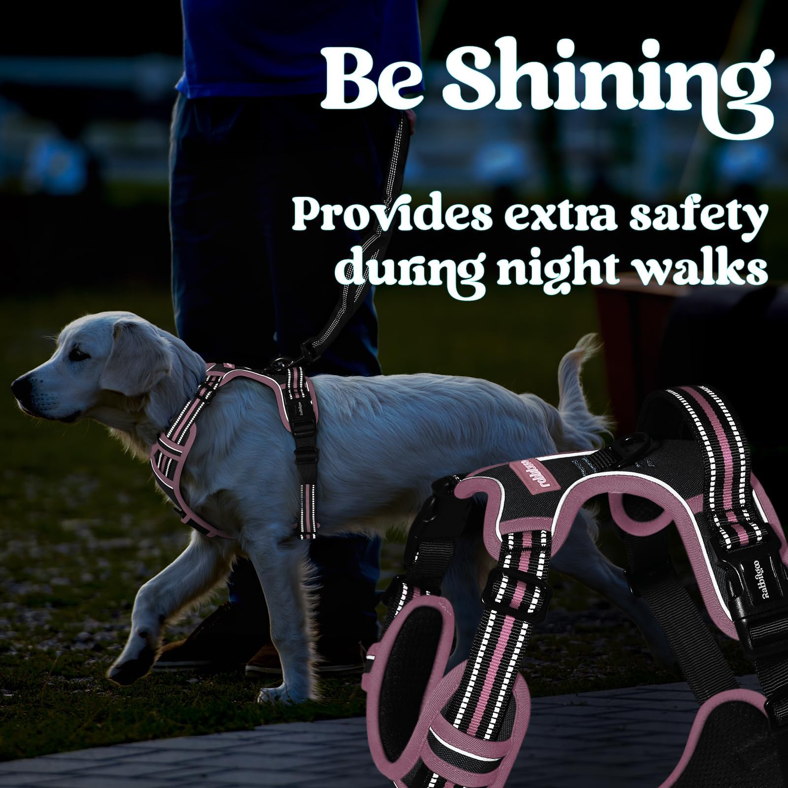 Rabbitgoo harness medium provides size information to ensure proper neck and chest fit.