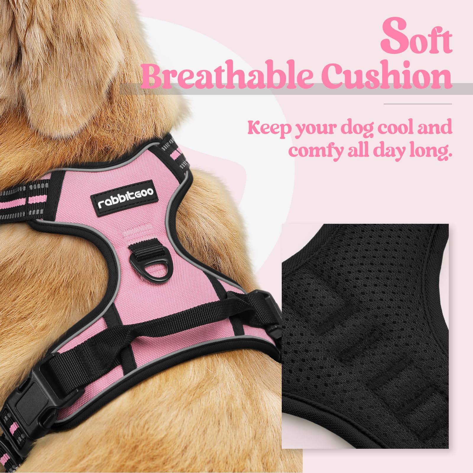 Rabbitgoo no-pull back-clip harness for casual strolls and jogging