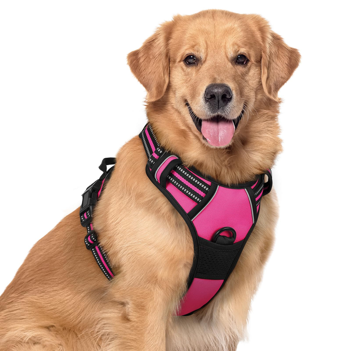 Rabbitgoo dog harness no pull hot pink front view for safer daily walks