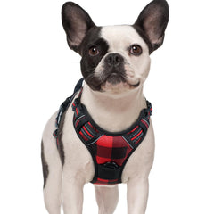 Rabbitgoo No-Pull Harness front view in red plaid for comfortable daily walks