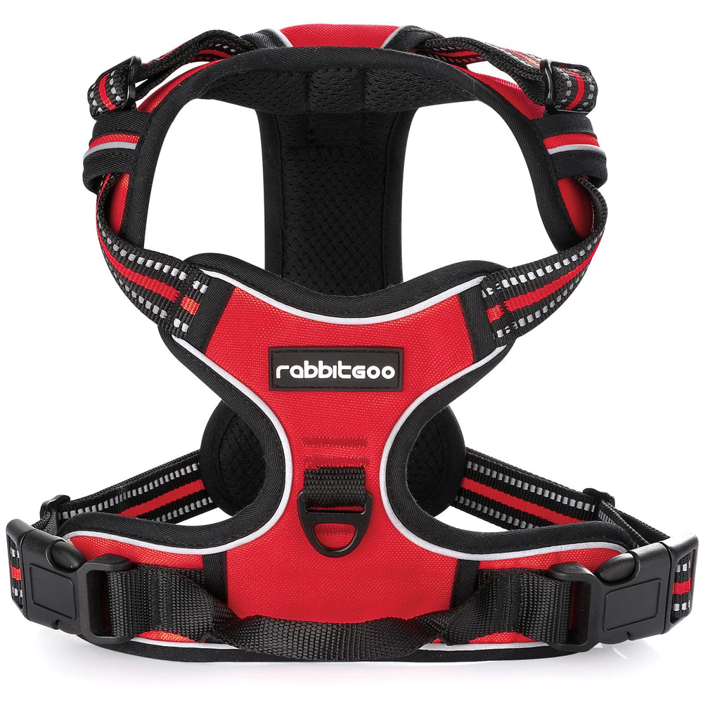 Rabbitgoo padded harness highlights soft cushion and breathable mesh for extended wear