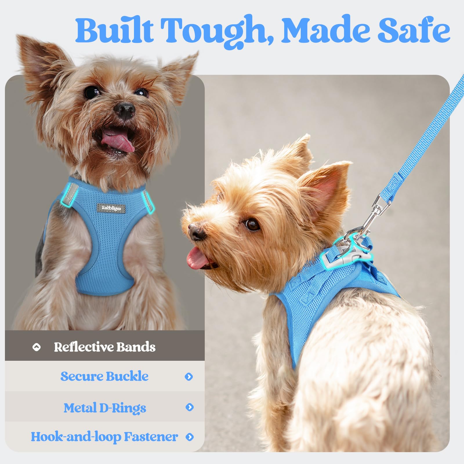 Rabbitgoo XXS blue harness with soft edges for comfortable wear