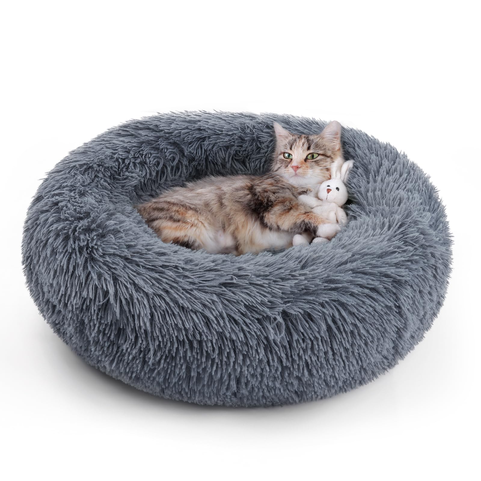 Rabbitgoo donut cat bed closeup fabric highlighting plush softness for cozy naps.