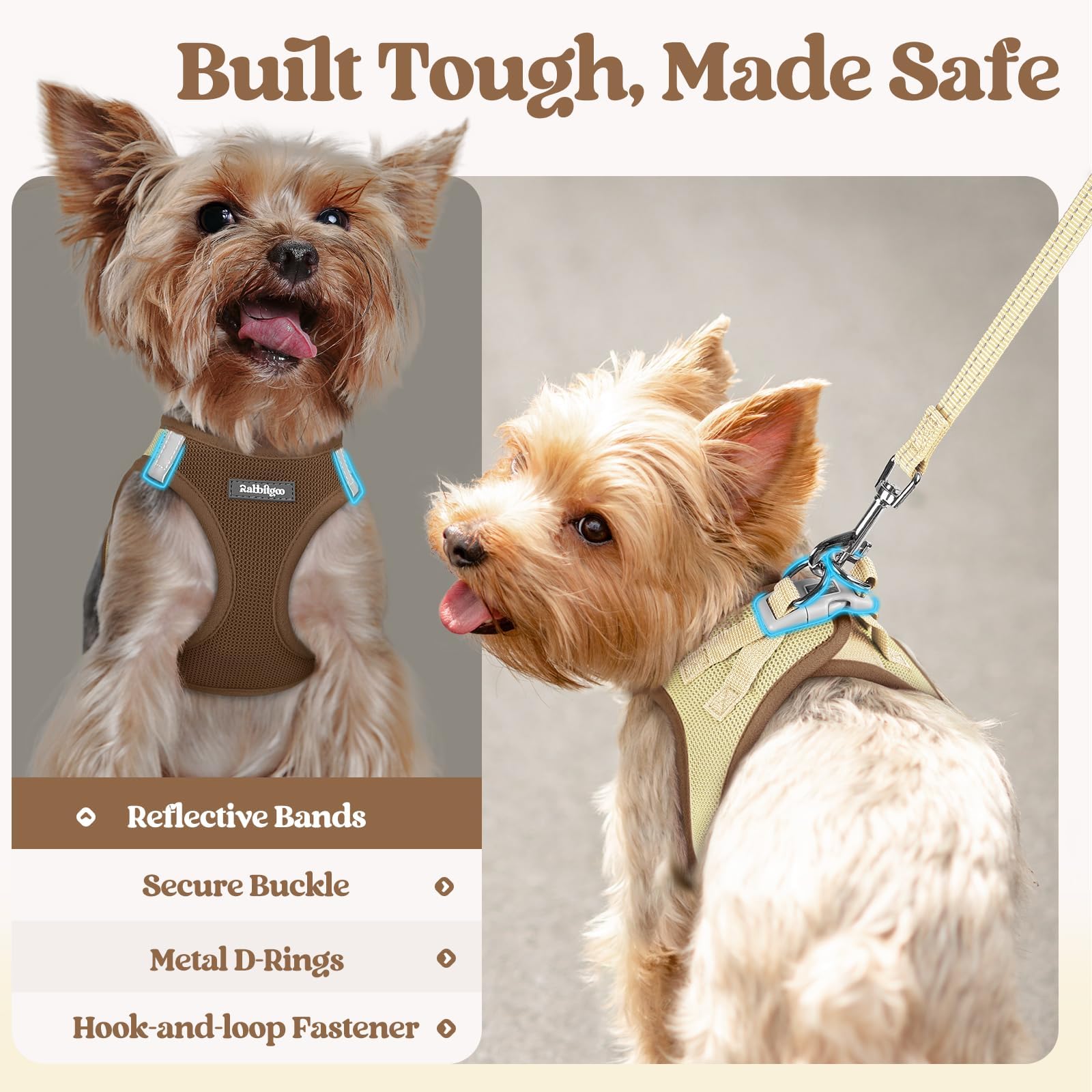 Rabbitgoo easy-slip harness for small dogs with quick adjustments.