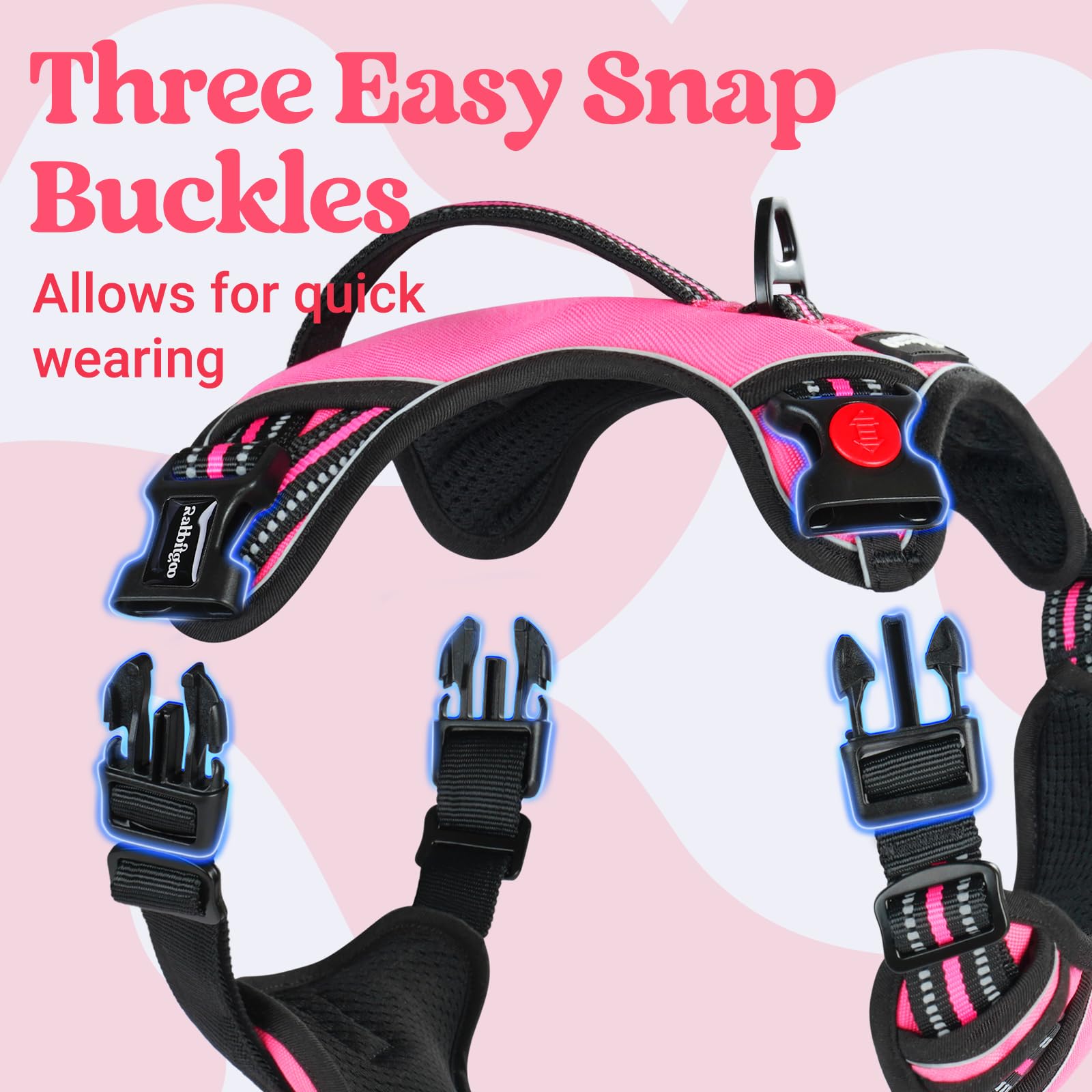 Rabbitgoo harness with front and back leash clips for versatile control.