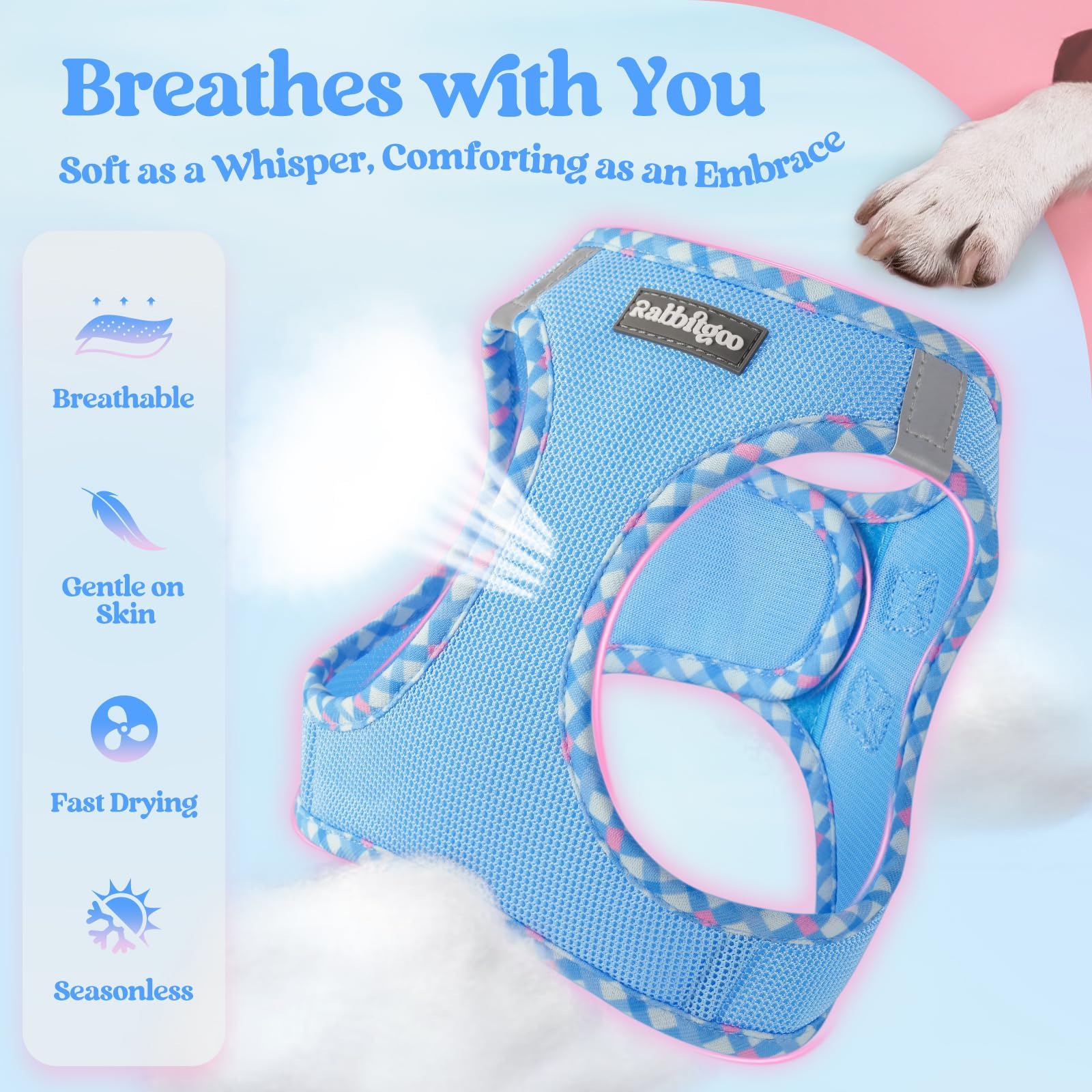 Rabbitgoo harness and leash set with reflective bands for safer evening outings.