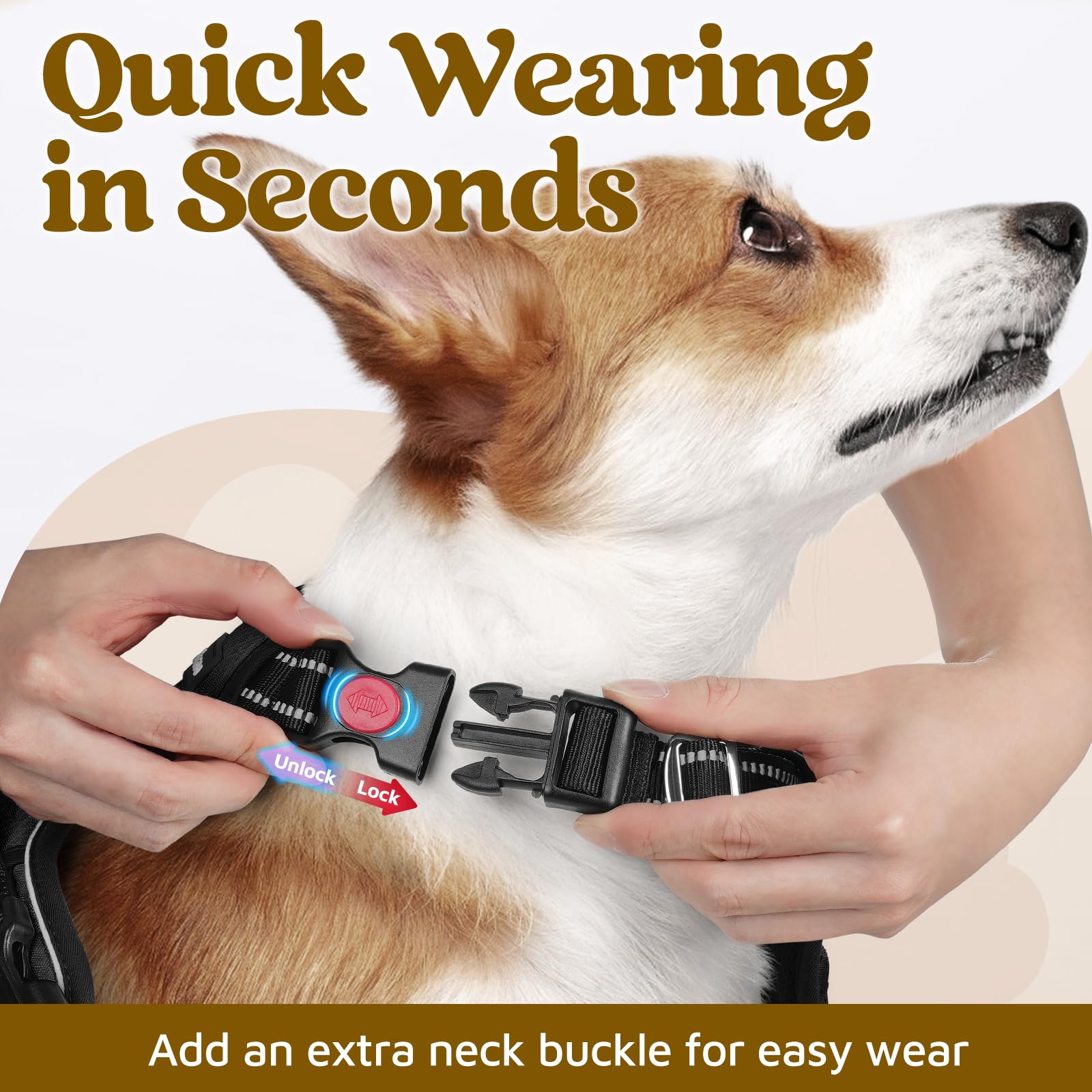 Rabbitgoo large-dog harness soft air mesh back view for comfort