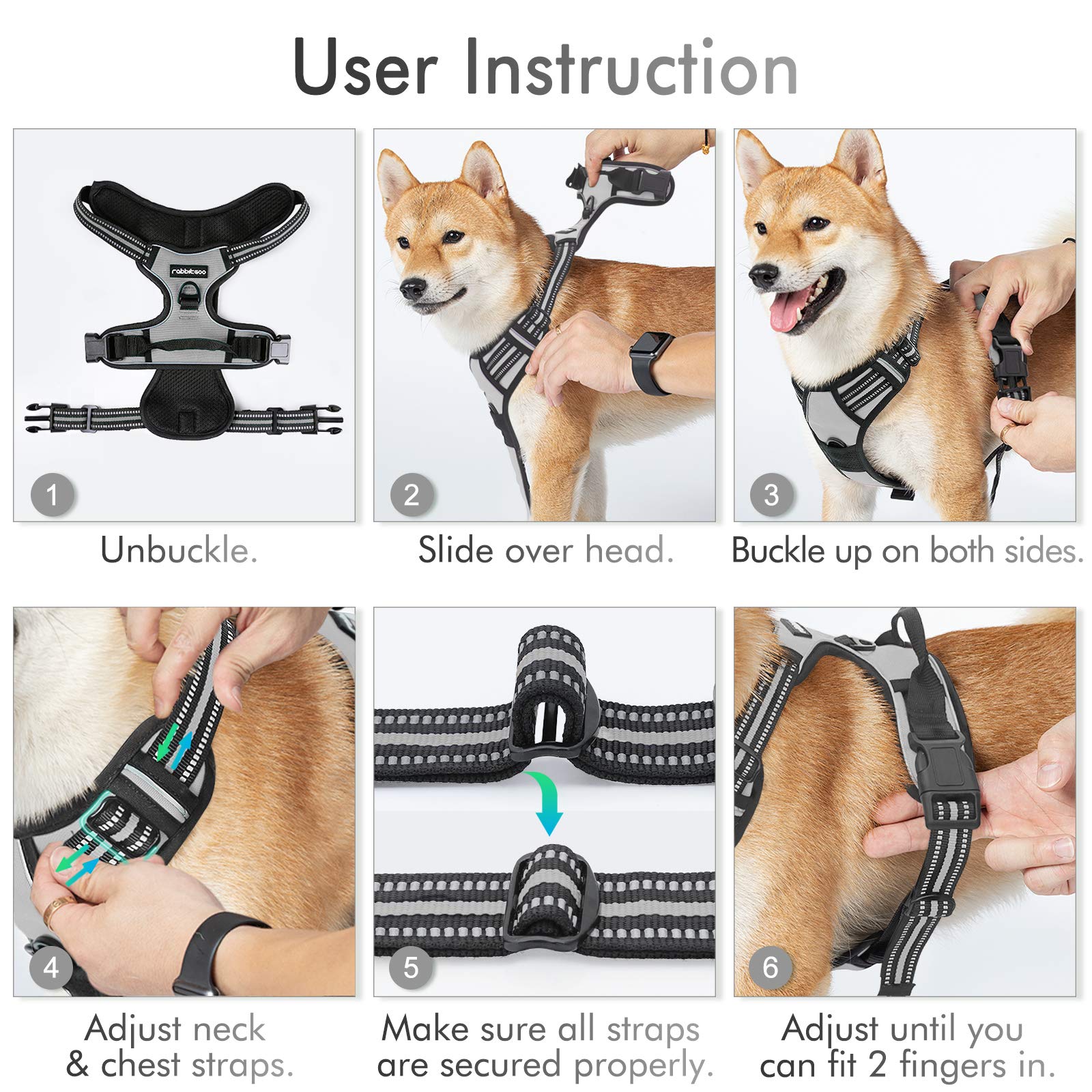 Rabbitgoo large gray dog harness suitable for big breeds