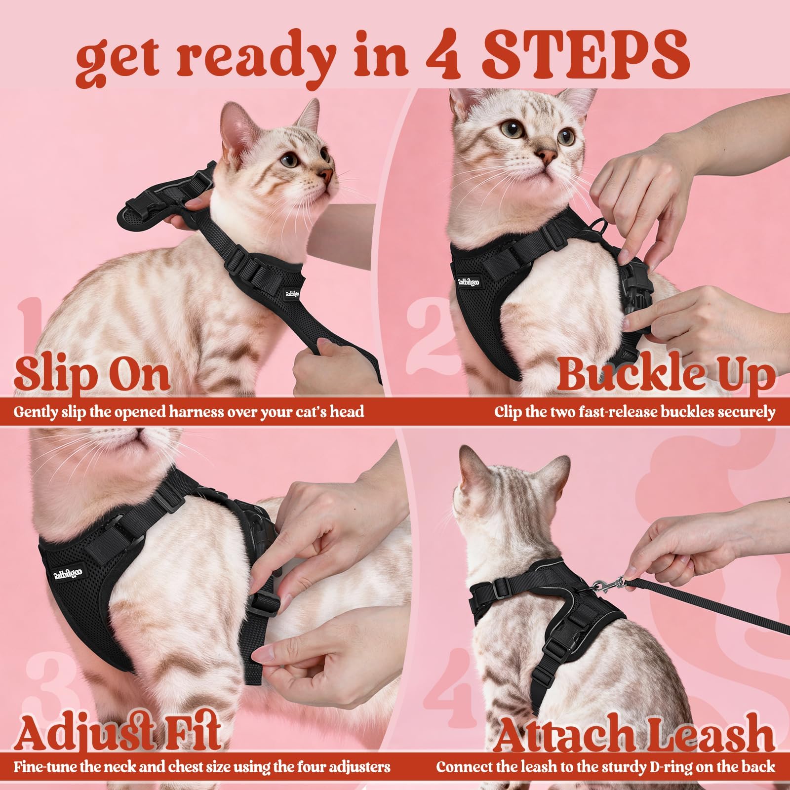 Rabbitgoo leash 4.9 ft pairs with harness for reliable control.