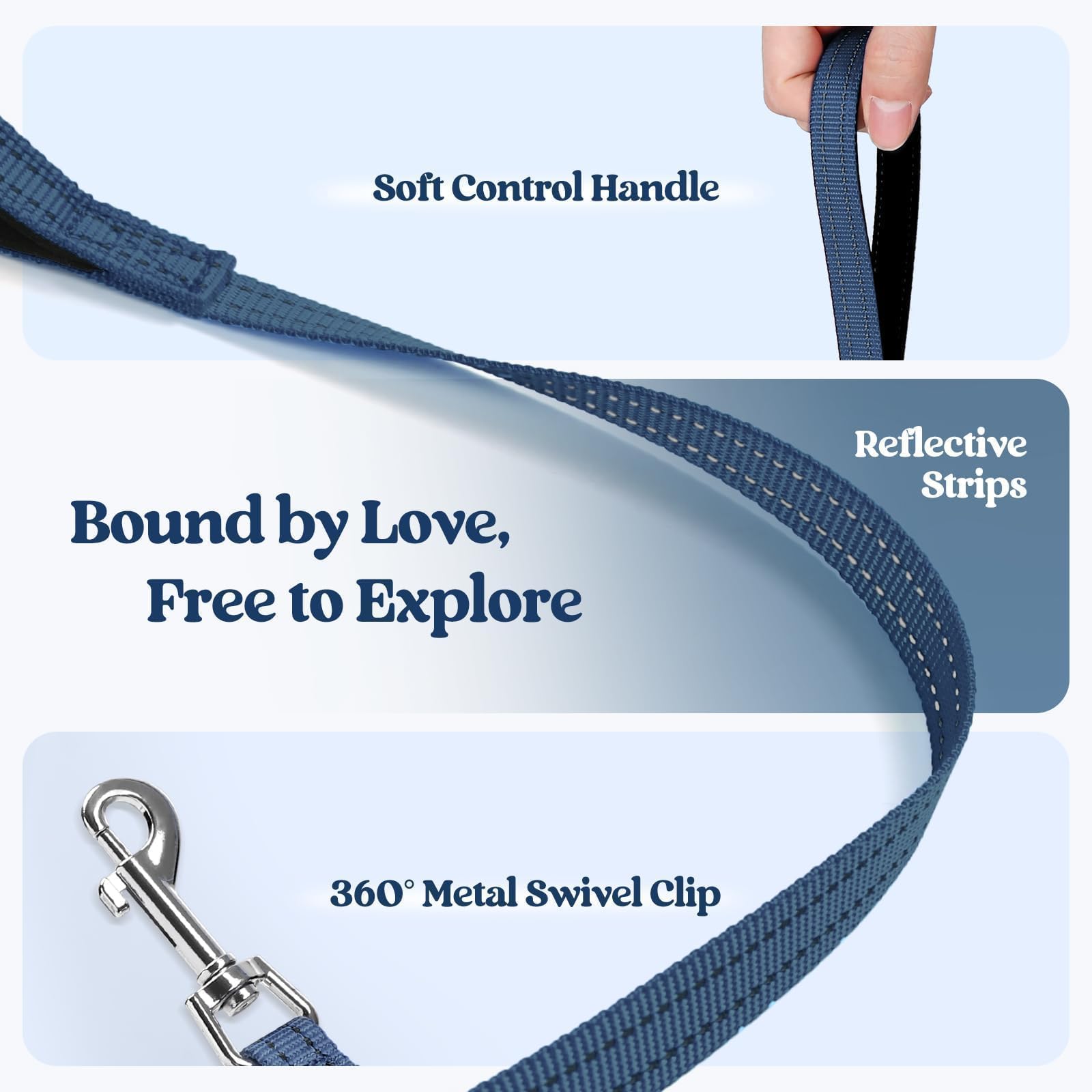 Rabbitgoo 5.12 ft leash with palm-friendly handle.