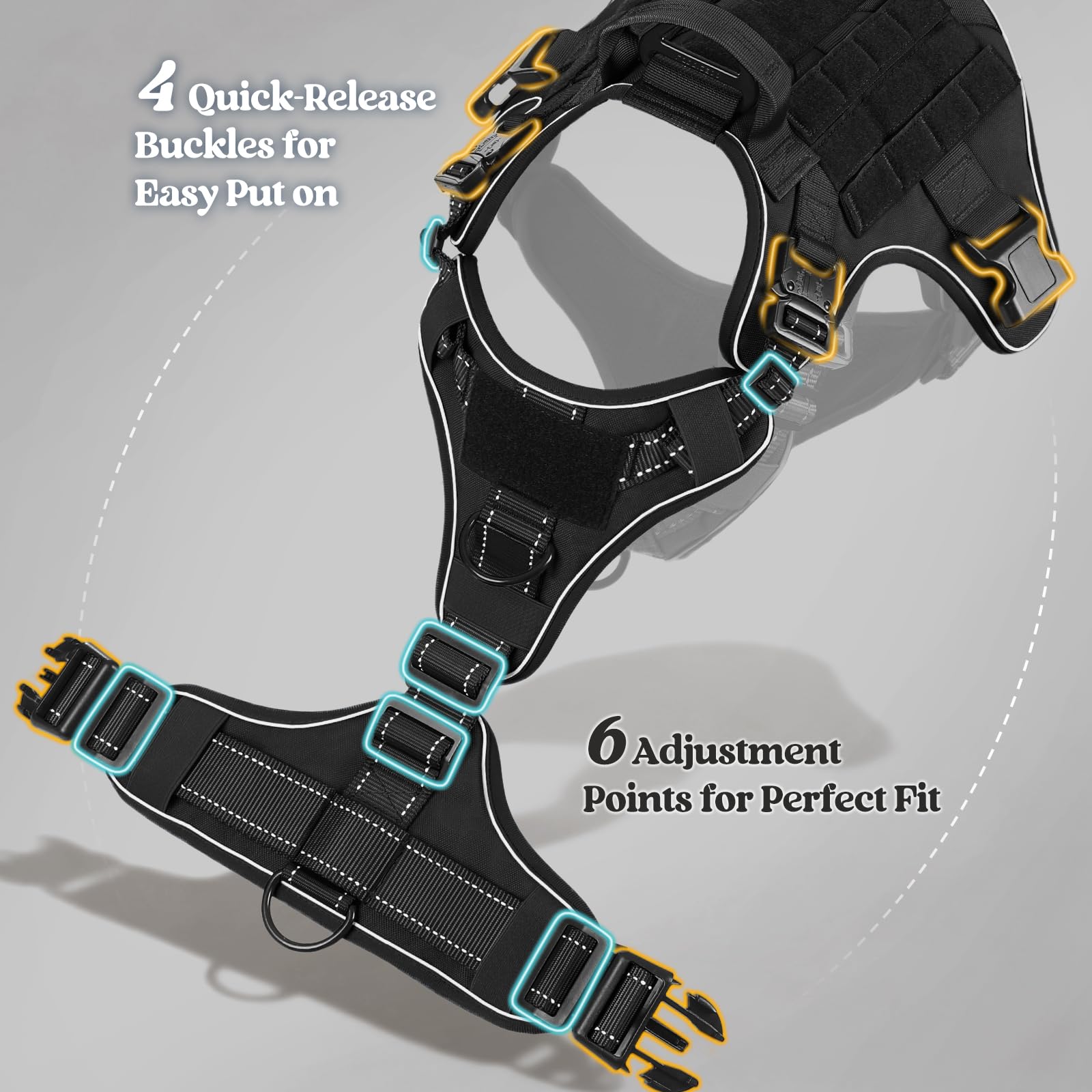 rabbitgoo no-pull harness with three attachment points for training and walks