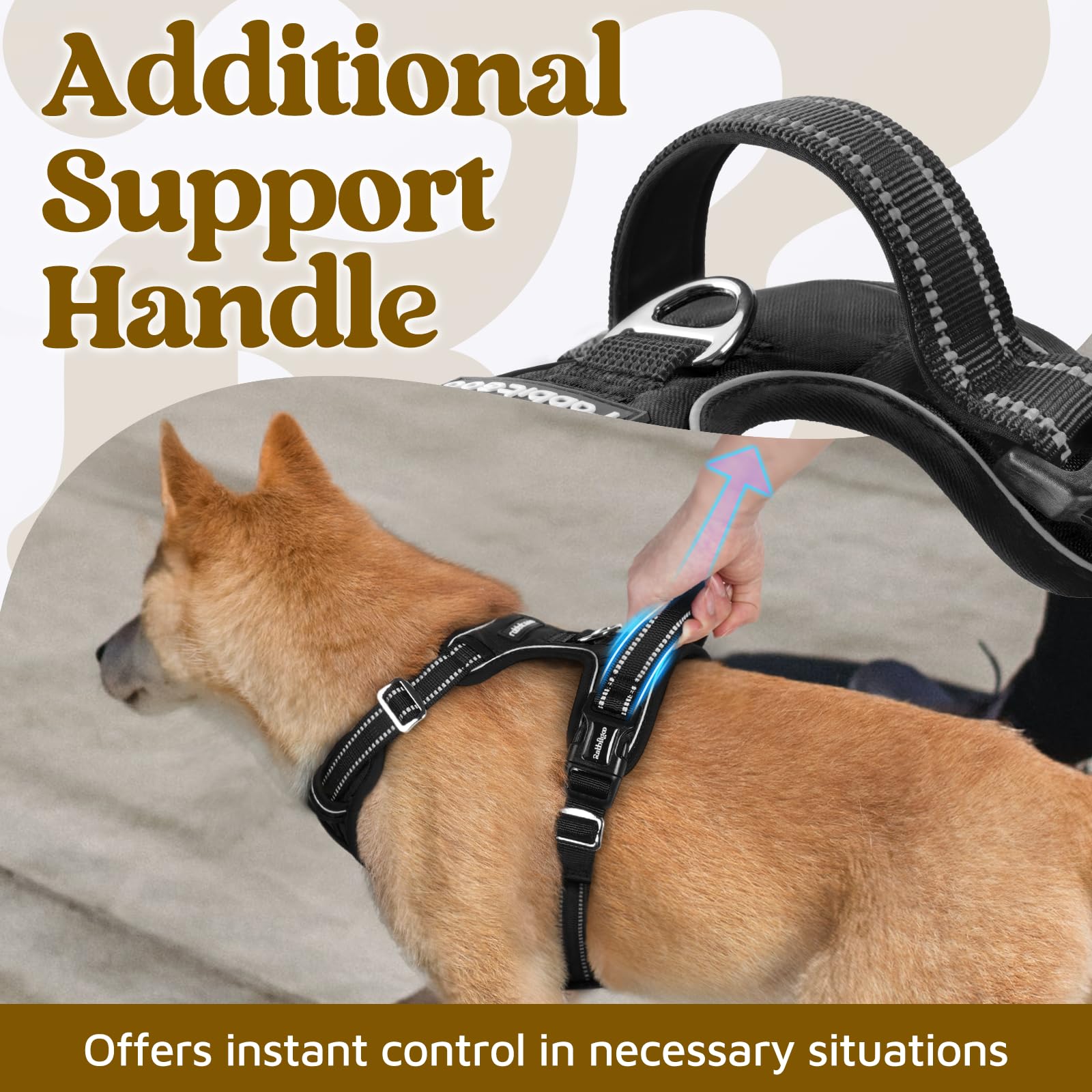 Rabbitgoo no-pull harness close-up on top handle for secure grip