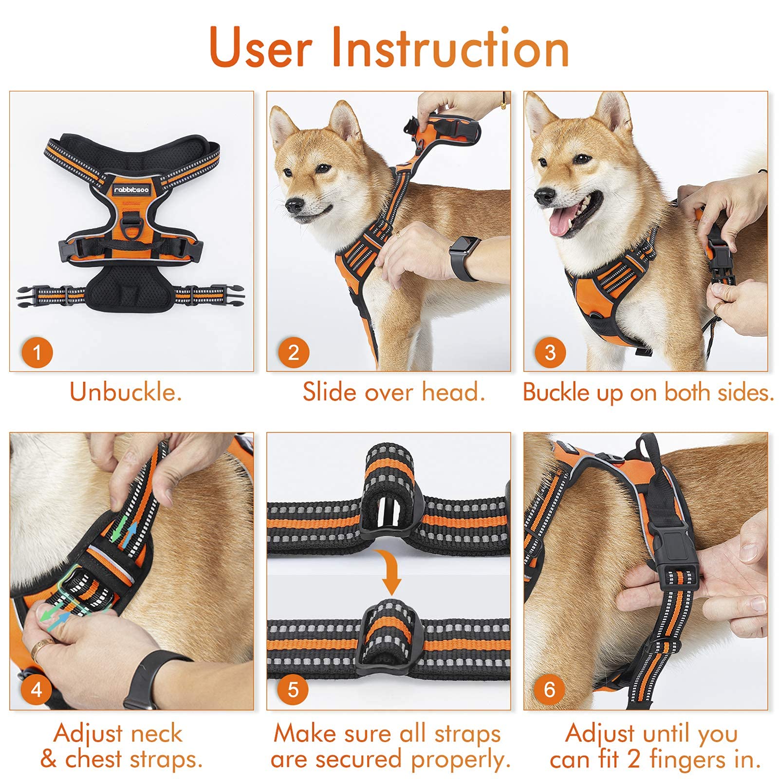 Rabbitgoo reflective strips on orange harness boost visibility at night