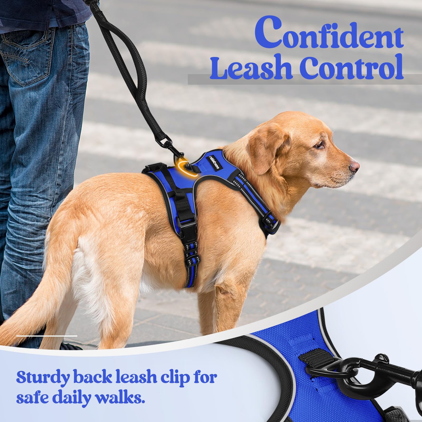 Rabbitgoo overhead easy-on design simplifies putting on the harness.