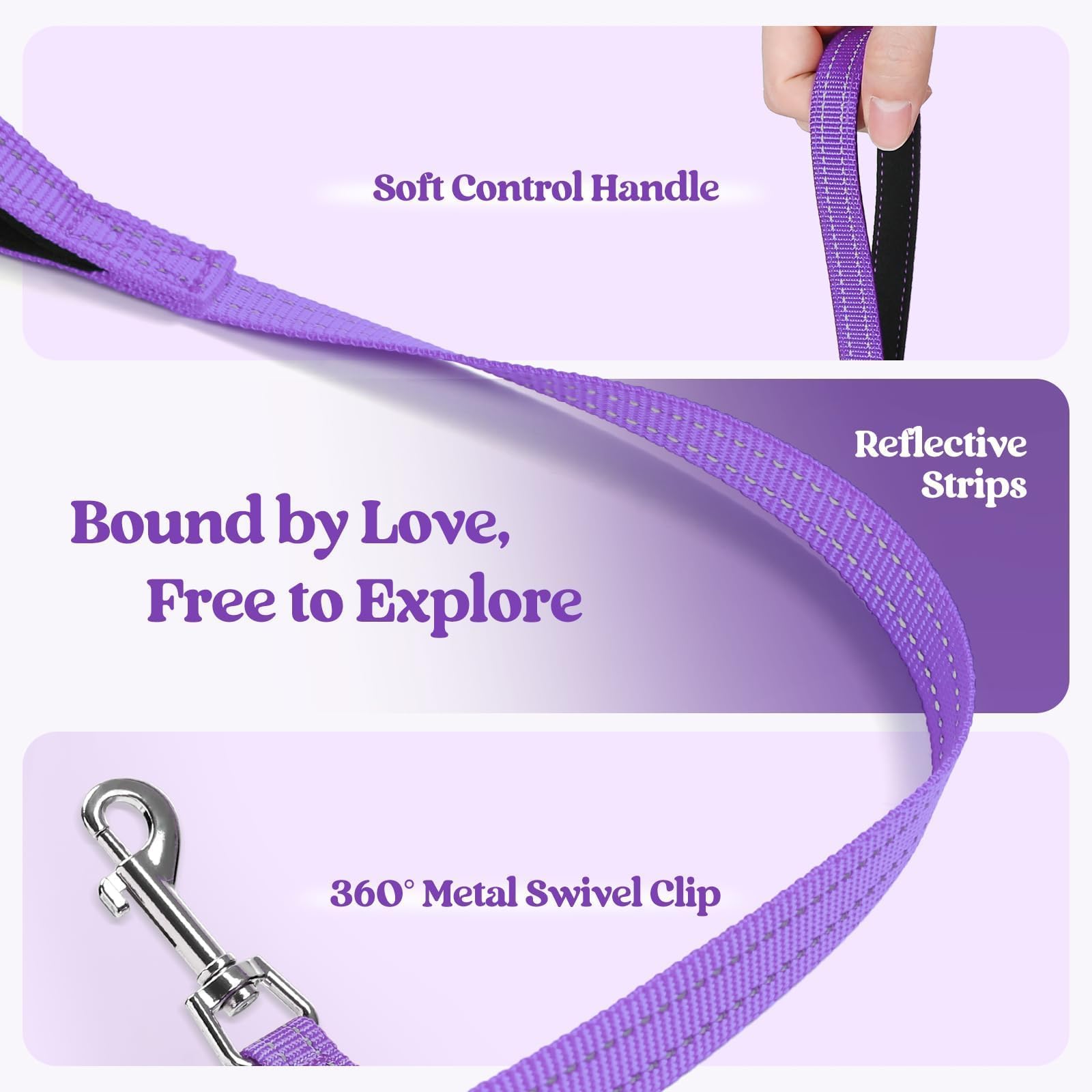 Rabbitgoo palm-friendly handle provides a comfortable grip on leash outings.