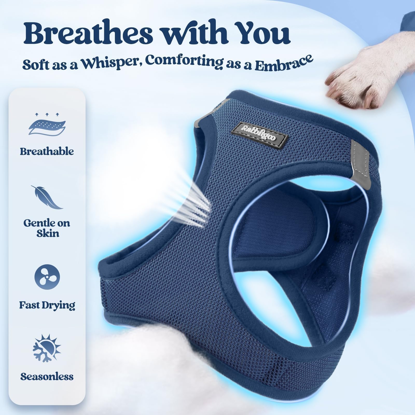 Rabbitgoo puppy vest harness with adjustable straps for a secure fit.