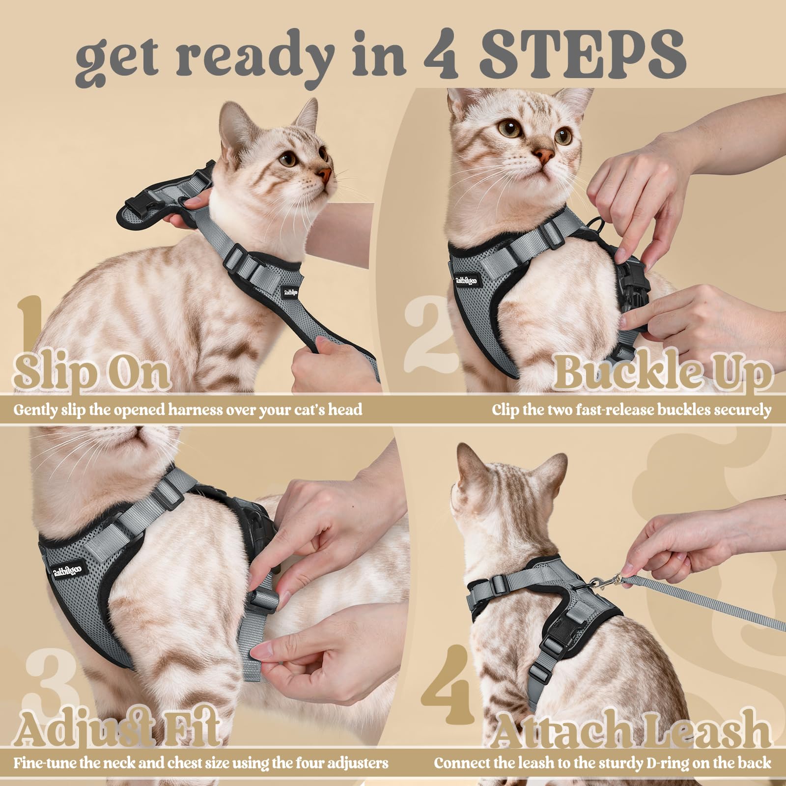 Rabbitgoo size-chart guide ensures precise cat fit.