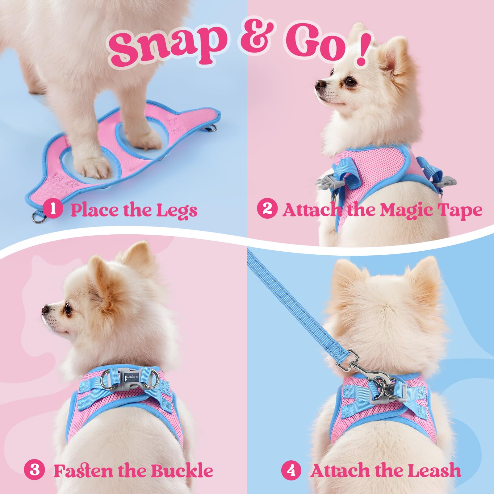 Rabbitgoo small dog harness breathable light blue for cool all-day wear