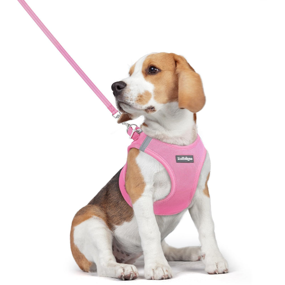 Rabbitgoo step-in harness in light pink for easy, stress-free fitting on small dogs