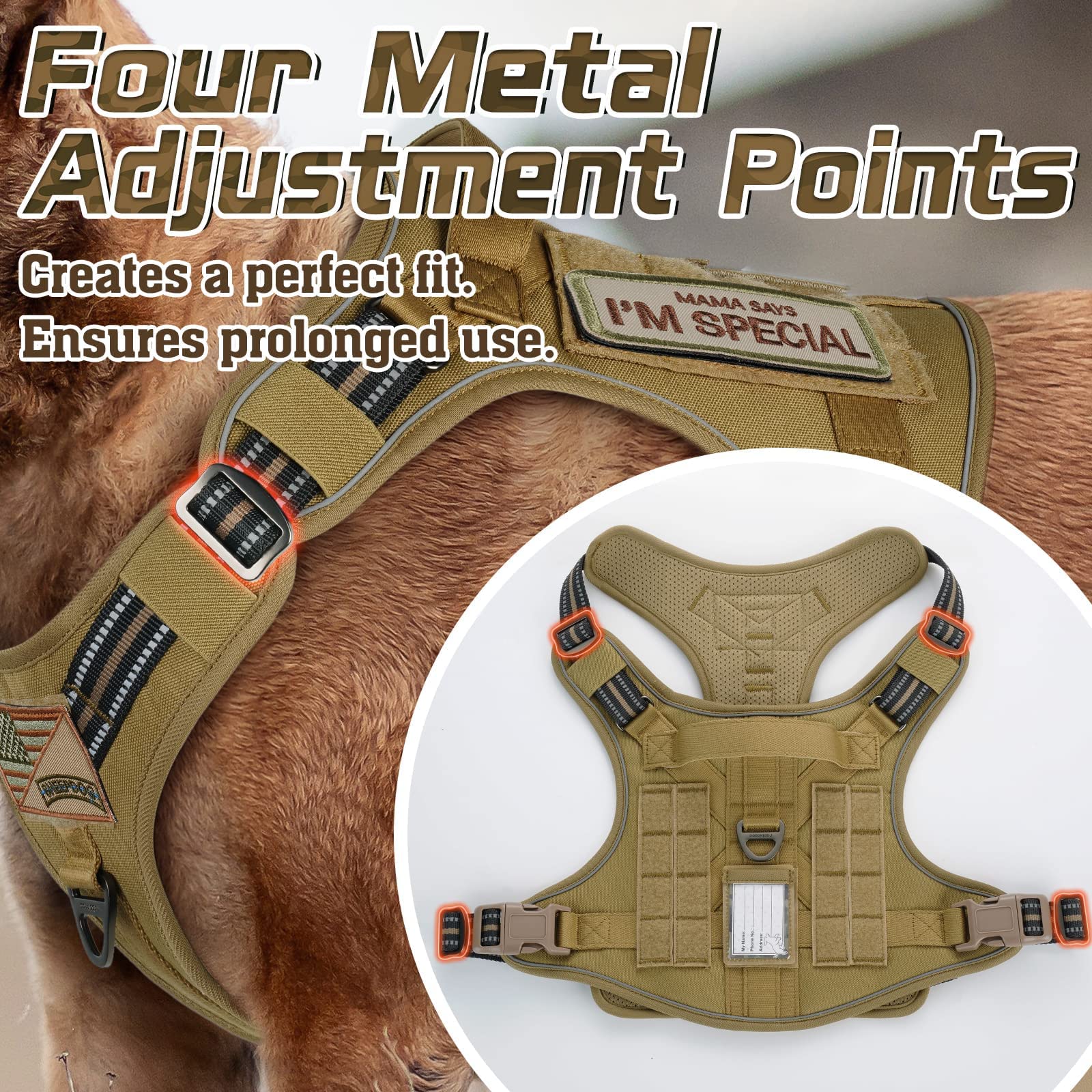 Rabbitgoo tactical harness adjustment points for precise fitting.