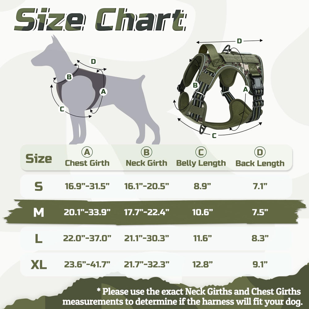 Rabbitgoo tactical dog harness back view in green camo for comfortable control during training