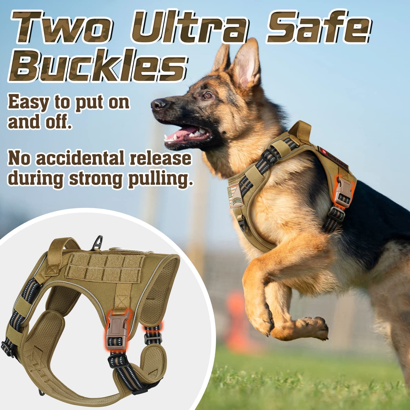 Rabbitgoo tactical harness reflective trims boost night visibility.